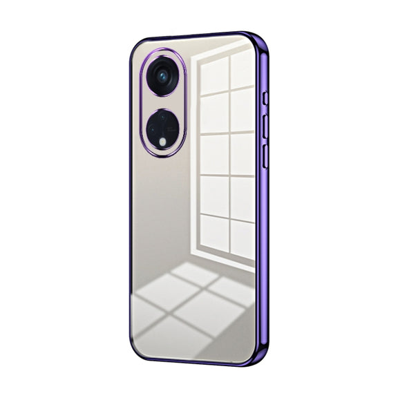 For OPPO Reno8 T 5G Transparent Plating Fine Hole Phone Case(Purple)