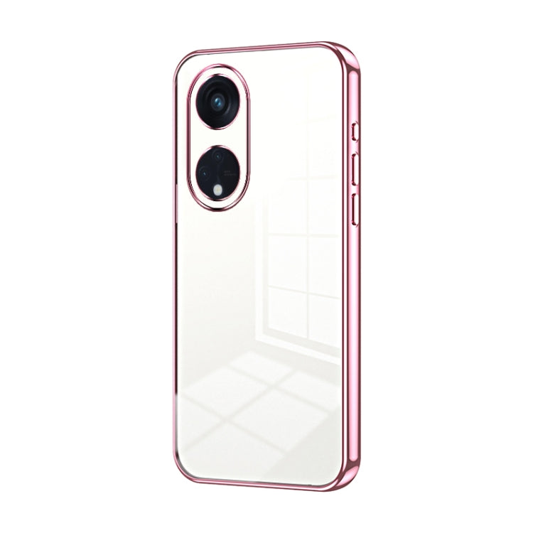 For OPPO Reno8 T 5G Transparent Plating Fine Hole Phone Case(Pink) - OPPO Cases by PMC TechLife | Online Shopping South Africa | PMC TechLife | Buy Now Pay Later Mobicred