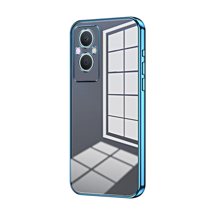 For OPPO Reno7 Z 5G / F21 Pro 5G Transparent Plating Fine Hole Phone Case(Blue) - OPPO Cases by PMC TechLife | Online Shopping South Africa | PMC TechLife | Buy Now Pay Later Mobicred