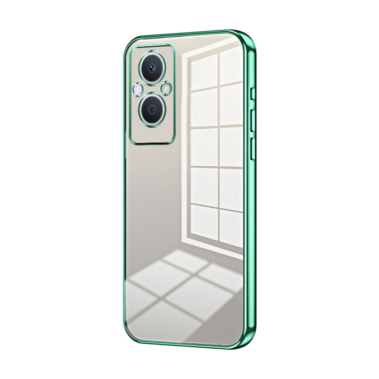 For OPPO Reno7 Z 5G / F21 Pro 5G Transparent Plating Fine Hole Phone Case(Green) - OPPO Cases by PMC TechLife | Online Shopping South Africa | PMC TechLife | Buy Now Pay Later Mobicred