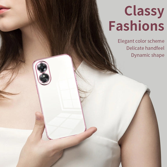 For OPPO A17 / A17K Transparent Plating Fine Hole Phone Case(Purple)