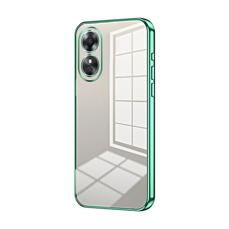For OPPO A17 / A17K Transparent Plating Fine Hole Phone Case(Green) - OPPO Cases by PMC TechLife | Online Shopping South Africa | PMC TechLife | Buy Now Pay Later Mobicred