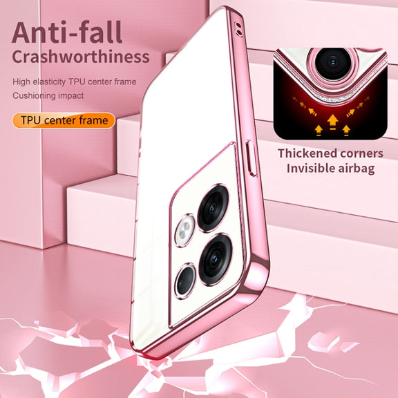 For OPPO Reno8 Pro+ Transparent Plating Fine Hole Phone Case(Pink)