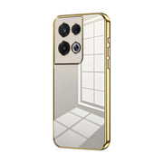 For OPPO Reno8 Pro Transparent Plating Fine Hole Phone Case(Gold)