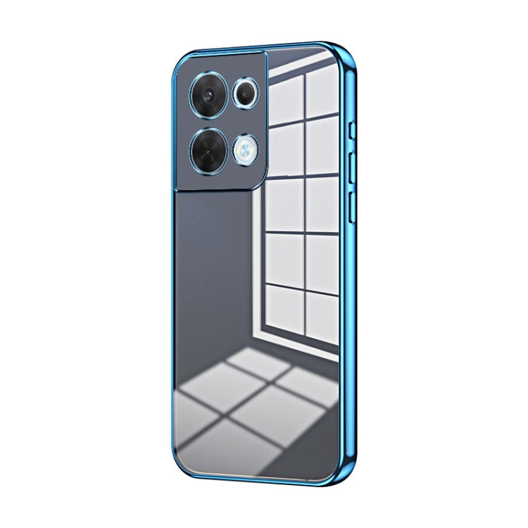 For OPPO Reno8 Transparent Plating Fine Hole Phone Case(Blue) - OPPO Cases by PMC TechLife | Online Shopping South Africa | PMC TechLife | Buy Now Pay Later Mobicred