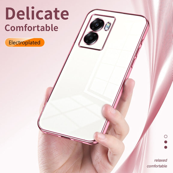 For OPPO A57 5G Transparent Plating Fine Hole Phone Case(Transparent)