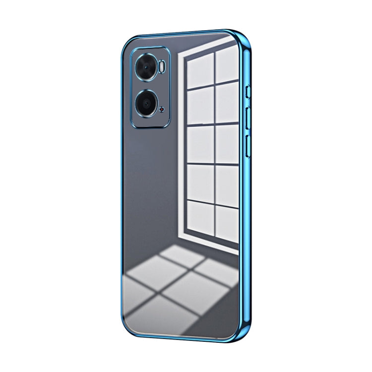For OPPO A36 / A76 / A96 4G Global Transparent Plating Fine Hole Phone Case(Blue) - OPPO Cases by PMC TechLife | Online Shopping South Africa | PMC TechLife | Buy Now Pay Later Mobicred