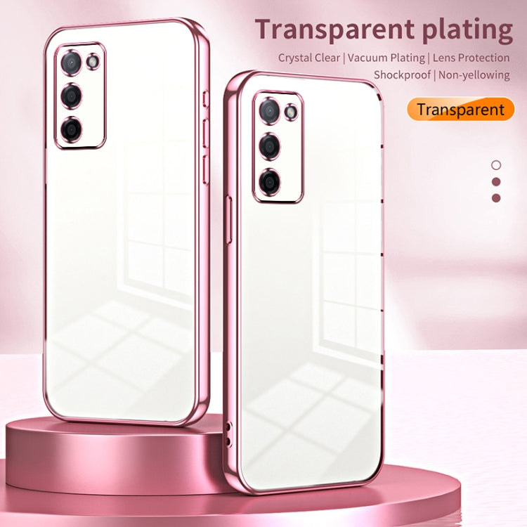 For OPPO A55 5G / A56 / A53s 5G Transparent Plating Fine Hole Phone Case(Pink)