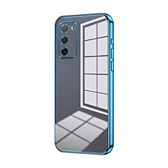 For OPPO A55 5G / A56 / A53s 5G Transparent Plating Fine Hole Phone Case(Blue)