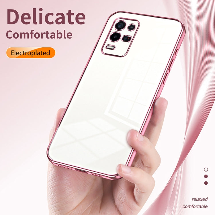 For OPPO K9x Transparent Plating Fine Hole Phone Case(Blue)