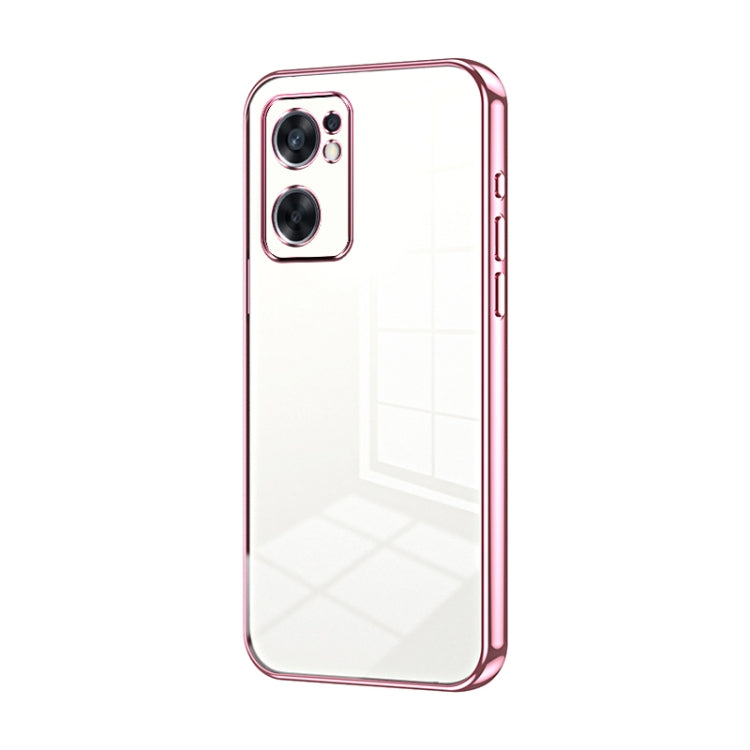 For OPPO Reno7 SE Transparent Plating Fine Hole Phone Case(Pink) - OPPO Cases by PMC TechLife | Online Shopping South Africa | PMC TechLife | Buy Now Pay Later Mobicred