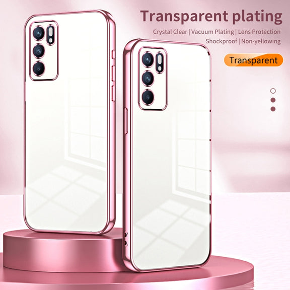 For OPPO Reno6 Indian / Malay Transparent Plating Fine Hole Phone Case(Pink)