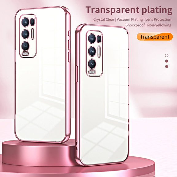 For OPPO Reno5 Pro+ Transparent Plating Fine Hole Phone Case(Pink)