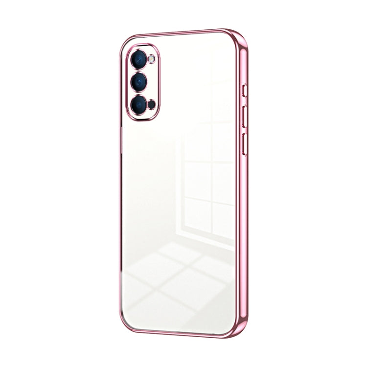 For OPPO Reno4 Transparent Plating Fine Hole Phone Case(Pink) - OPPO Cases by PMC TechLife | Online Shopping South Africa | PMC TechLife | Buy Now Pay Later Mobicred