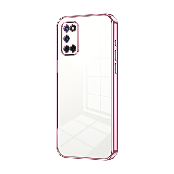 For OPPO A52 / A72 / A92 Transparent Plating Fine Hole Phone Case(Pink)