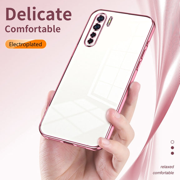 For OPPO Reno3 4G / F15 / A91 Transparent Plating Fine Hole Phone Case(Blue)