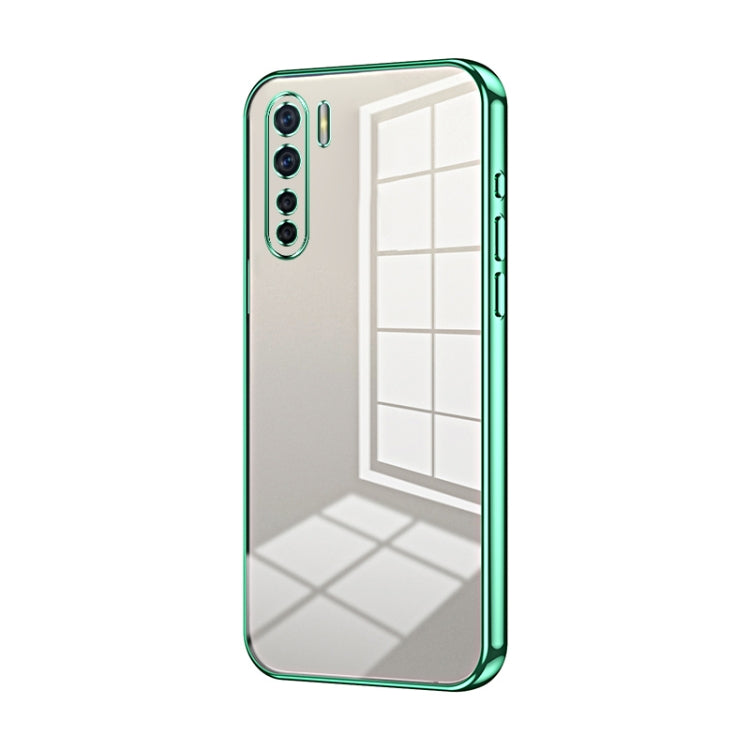For OPPO Reno3 4G / F15 / A91 Transparent Plating Fine Hole Phone Case(Green) - OPPO Cases by PMC TechLife | Online Shopping South Africa | PMC TechLife | Buy Now Pay Later Mobicred