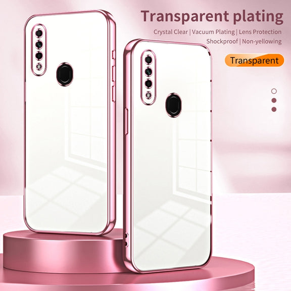 For OPPO A8 / A31 2020 Transparent Plating Fine Hole Phone Case(Pink)