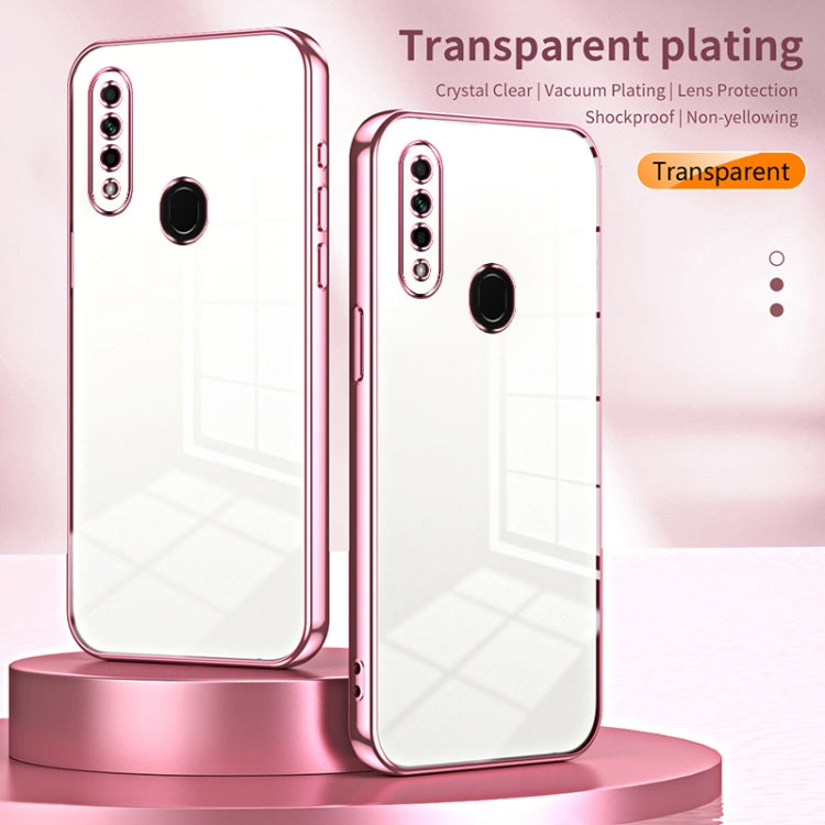 For OPPO A8 / A31 2020 Transparent Plating Fine Hole Phone Case(Pink)