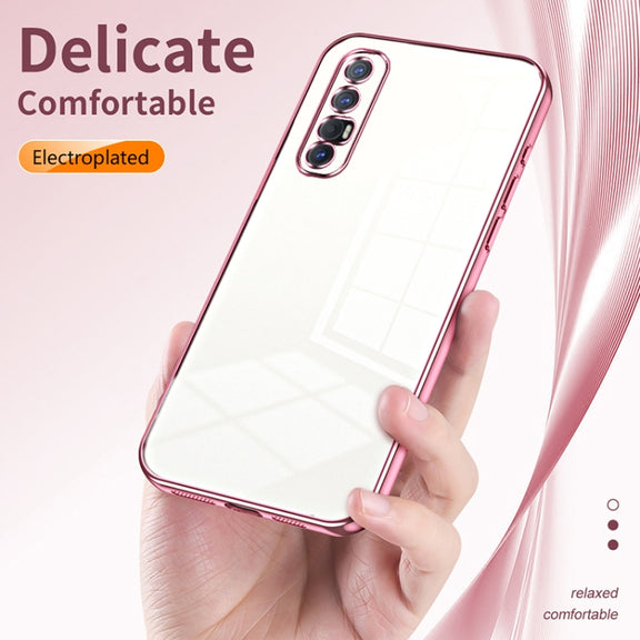 For OPPO Reno3 Pro Transparent Plating Fine Hole Phone Case(Pink)