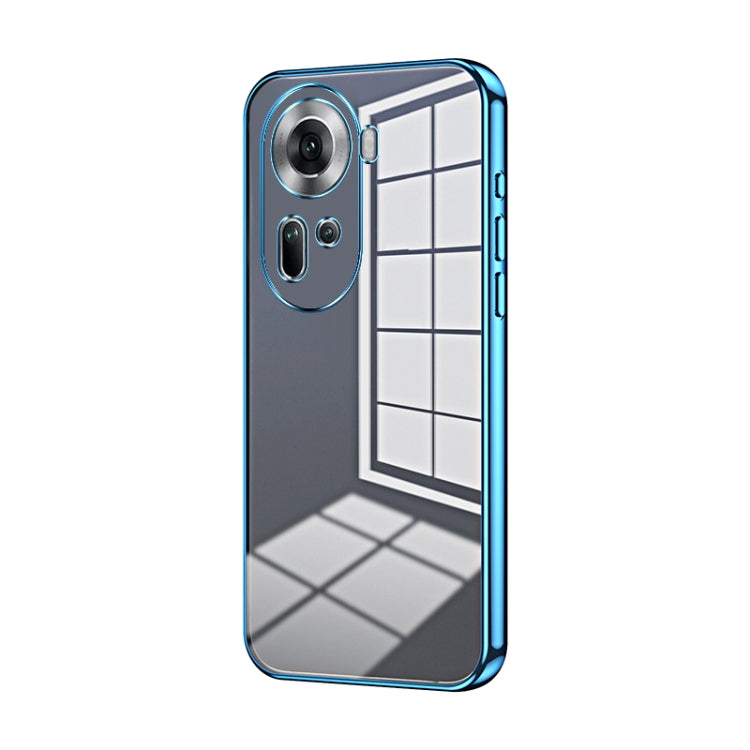 For OPPO Reno11 Global Transparent Plating Fine Hole Phone Case(Blue) - Reno11 Cases by PMC TechLife | Online Shopping South Africa | PMC TechLife | Buy Now Pay Later Mobicred