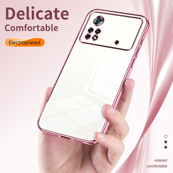 For Xiaomi Poco X4 Pro 5G Transparent Plating Fine Hole Phone Case(Pink)