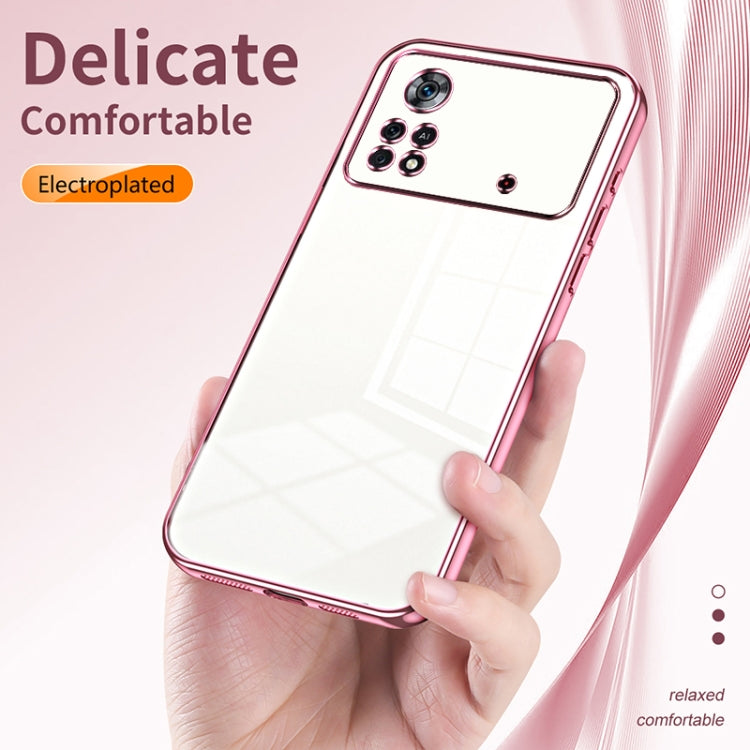 For Xiaomi Poco X4 Pro 5G Transparent Plating Fine Hole Phone Case(Pink)