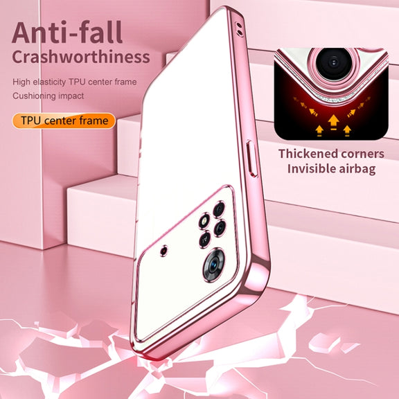 For Xiaomi Poco X4 Pro 5G Transparent Plating Fine Hole Phone Case(Pink)