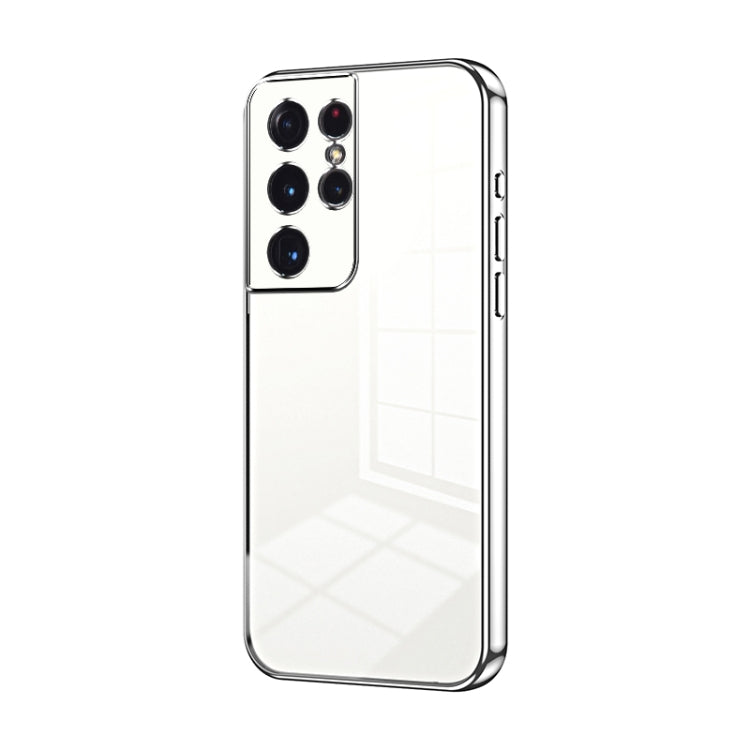 For Samsung Galaxy S21 Ultra 5G Transparent Plating Fine Hole Phone Case(Silver) - Galaxy S21 Ultra 5G Cases by PMC TechLife | Online Shopping South Africa | PMC TechLife | Buy Now Pay Later Mobicred