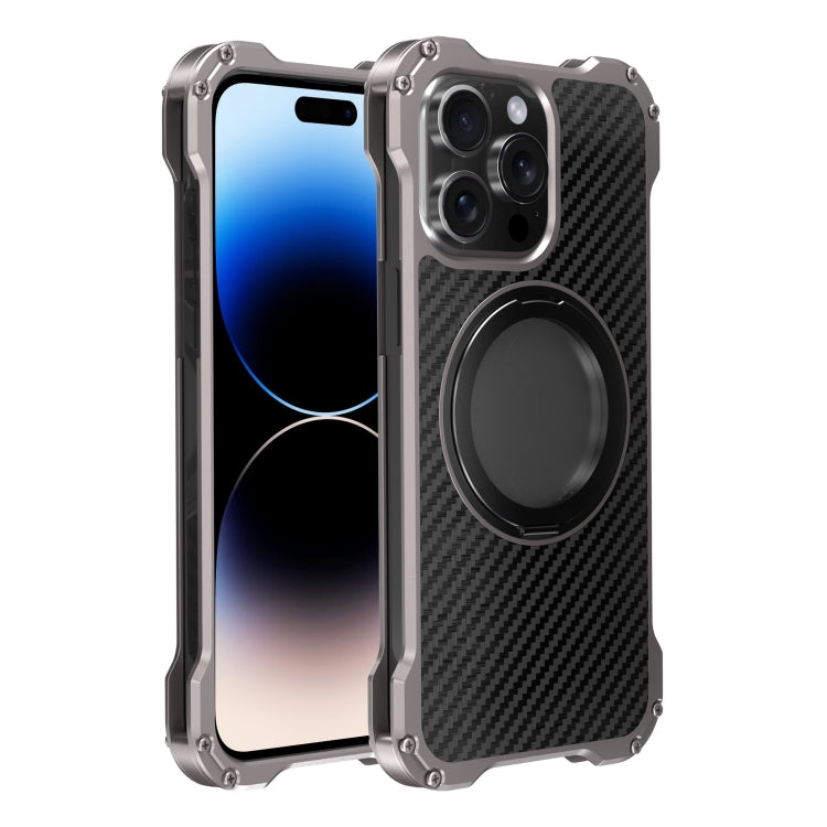 For iPhone 14 Pro Max R-JUST RJ51-1 Hollow Rotating Holder MagSafe Magnetic Metal Phone Case(Silver Grey) - free shipping - PMC TechLife - Order now!