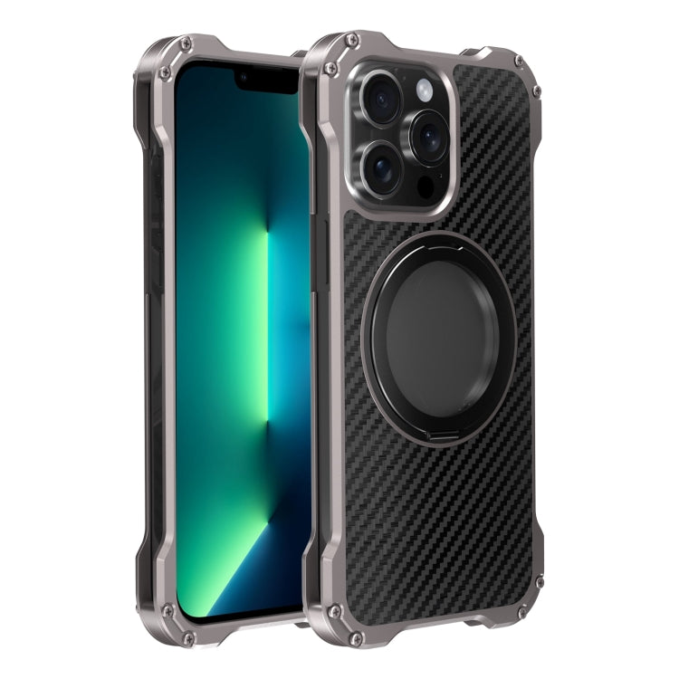 For iPhone 13 Pro Max R-JUST RJ51-1 Hollow Rotating Holder MagSafe Magnetic Metal Phone Case(Silver Grey) - free shipping - PMC TechLife - Order now!
