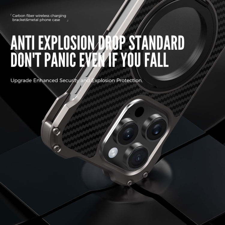 For iPhone 16 R-JUST RJ51-1 Hollow Rotating Holder MagSafe Magnetic Metal Phone Case(Silver Grey) - free shipping - PMC Jewellery - Order now!