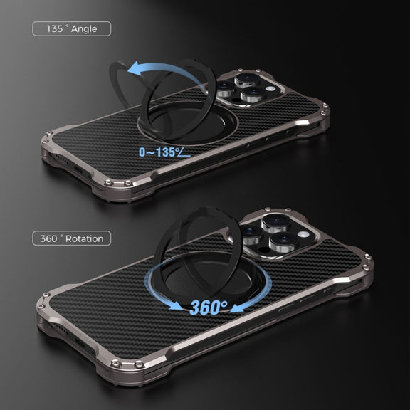 For iPhone 13 Pro Max R-JUST RJ51-1 Hollow Rotating Holder MagSafe Magnetic Metal Phone Case(Silver Grey)