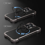 For iPhone 16 Pro R-JUST RJ51-1 Hollow Rotating Holder MagSafe Magnetic Metal Phone Case(Silver Grey)