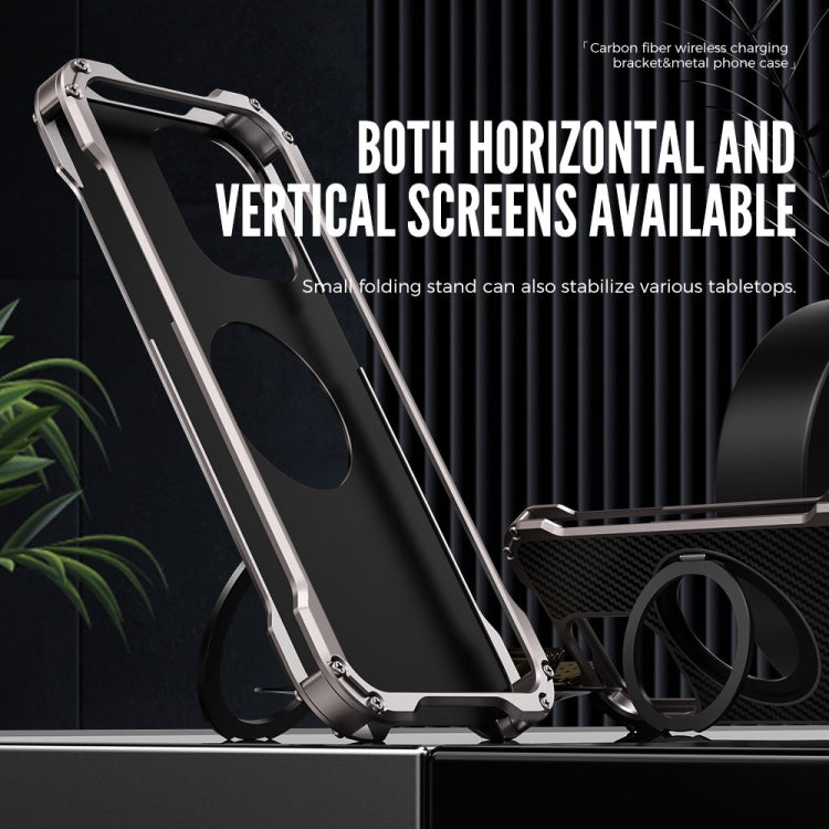 For iPhone 16 R-JUST RJ51-1 Hollow Rotating Holder MagSafe Magnetic Metal Phone Case(Silver Grey) - free shipping - PMC Jewellery - Order now!