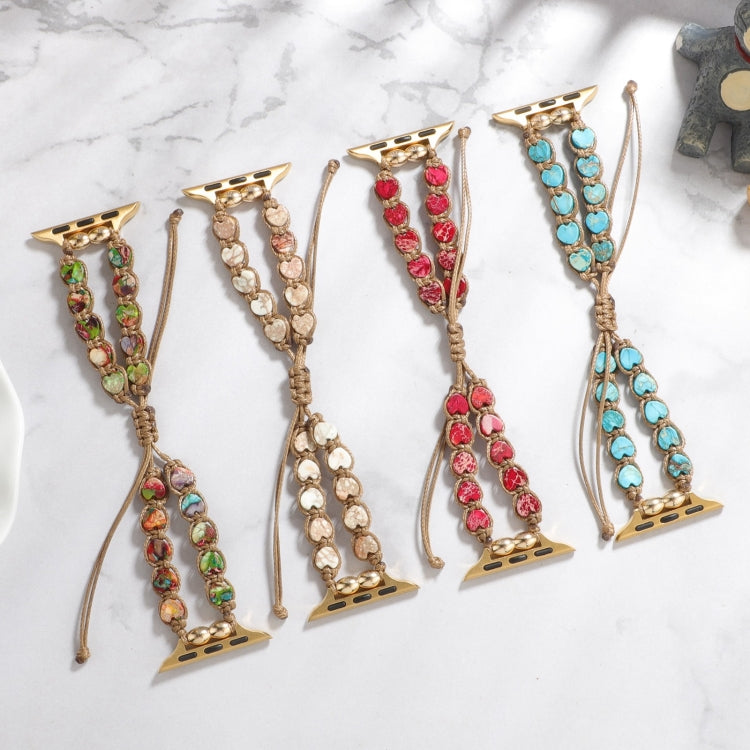 For Apple Watch Ultra 2 49mm Heart Stones Drawstring Chain Watch Band(Red) - Watch Bands by PMC TechLife | Online Shopping South Africa | PMC TechLife