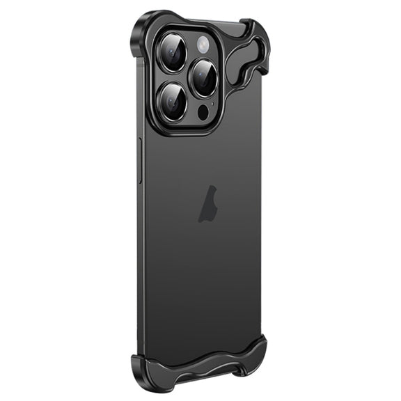 For iPhone 15 Pro Frameless Metal Corner Pad Phone Case with Lens Film(Black)