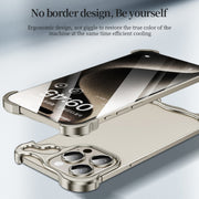 For iPhone 15 Plus Frameless Metal Corner Pad Phone Case with Lens Film(Purple)