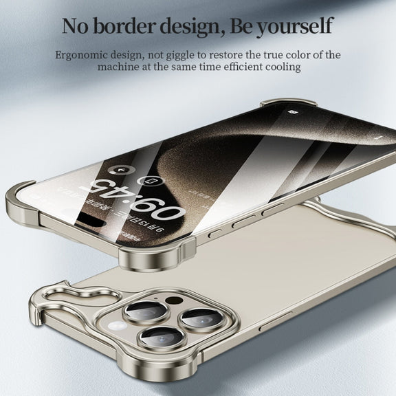 For iPhone 15 Plus Frameless Metal Corner Pad Phone Case with Lens Film(Grey)