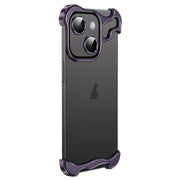 For iPhone 15 Frameless Metal Corner Pad Phone Case with Lens Film(Purple)