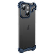 For iPhone 14 Frameless Metal Corner Pad Phone Case with Lens Film(Blue) - iPhone 14 Cases by PMC TechLife | Online Shopping South Africa | PMC TechLife | Buy Now Pay Later Mobicred
