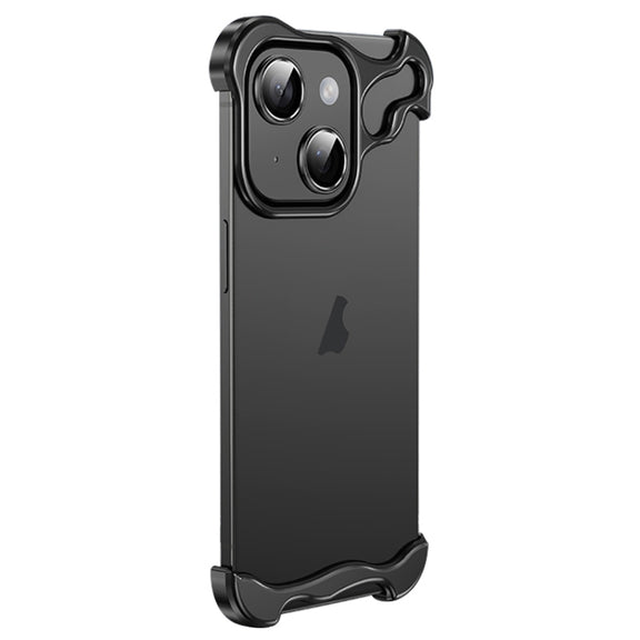 For iPhone 14 Frameless Metal Corner Pad Phone Case with Lens Film(Black)