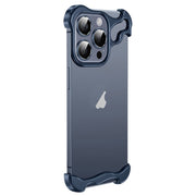 For iPhone 13 Pro Frameless Metal Corner Pad Phone Case with Lens Film(Blue)