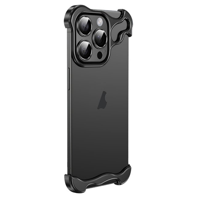 For iPhone 13 Pro Frameless Metal Corner Pad Phone Case with Lens Film(Black)