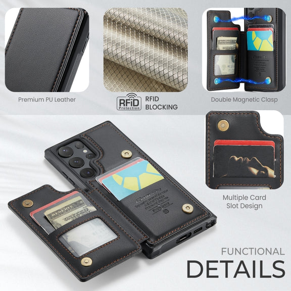For Samsung Galaxy S24 Ultra 5G CaseMe C22 PC+TPU Business Style RFID Anti-theft Leather Phone Case(Black)