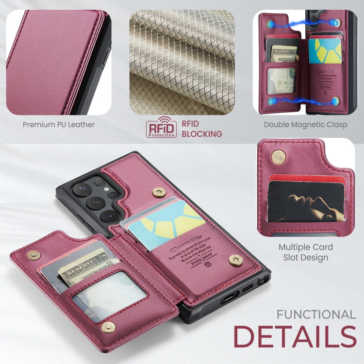 For Samsung Galaxy S24 Ultra 5G CaseMe C22 PC+TPU Business Style RFID Anti-theft Leather Phone Case(Wine Red)