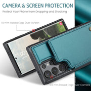 For Samsung Galaxy S24 Ultra 5G CaseMe C22 PC+TPU Business Style RFID Anti-theft Leather Phone Case(Blue Green)
