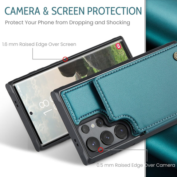 For Samsung Galaxy S24 Ultra 5G CaseMe C22 PC+TPU Business Style RFID Anti-theft Leather Phone Case(Blue Green)