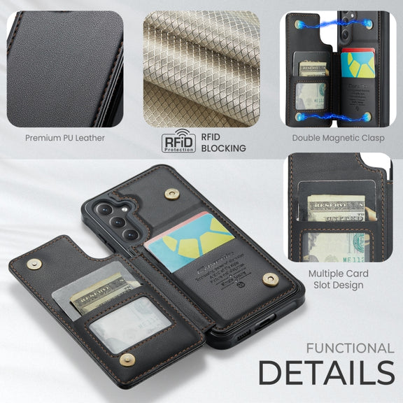 For Samsung Galaxy S24 5G CaseMe C22 PC+TPU Business Style RFID Anti-theft Leather Phone Case(Black)