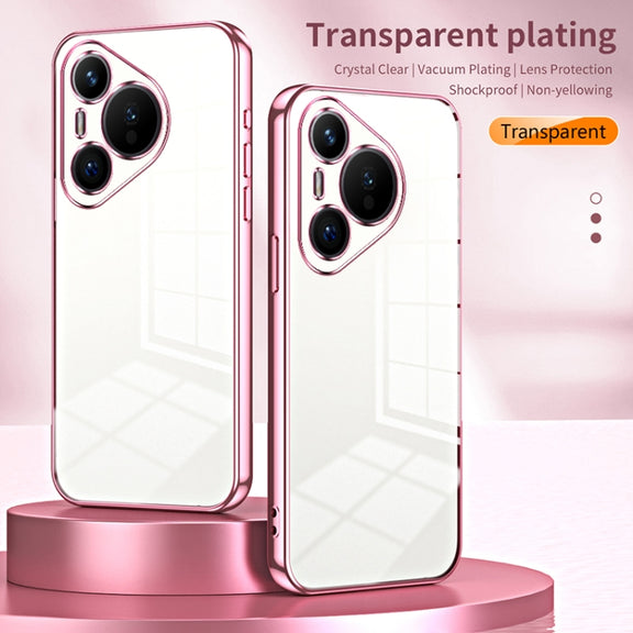 For Huawei Pura 70 Transparent Plating Fine Hole Phone Case(Pink)